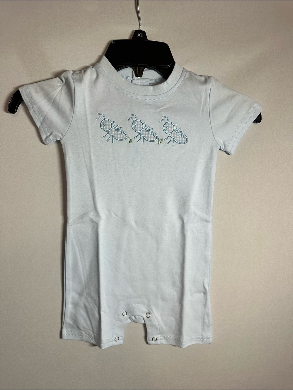 White Baby Short-Sleeve Romper with Ant Motif